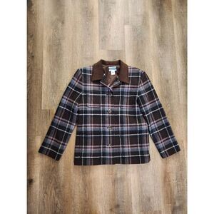 Pendelton Womens size 6 Jacket 100% Wool Plaid brown red button up pockets